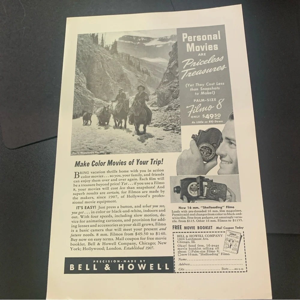 Vintage 1940 Bell & Howell Personal Movies Ad Advertisement
